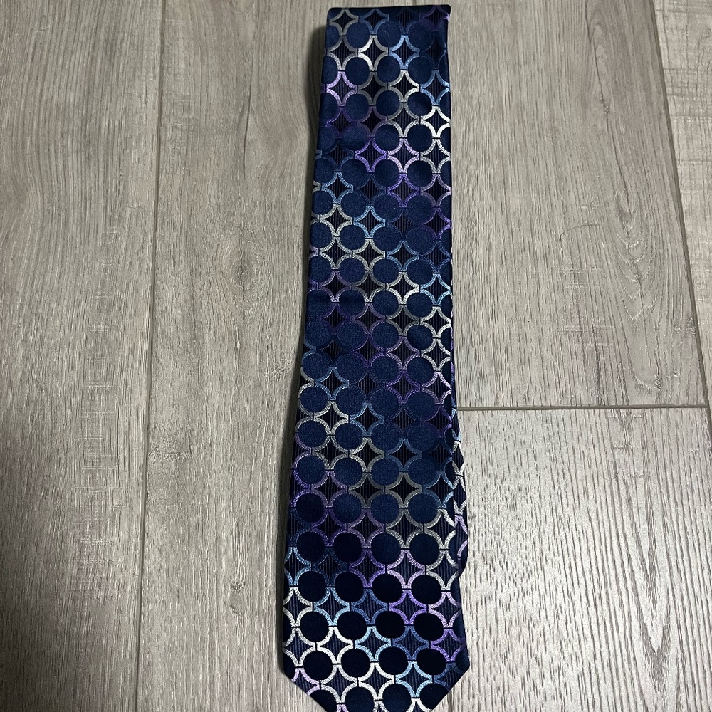 MICHAEL KORS Men's 100% Silk Necktie Designer CIRCLES Black/Purple/Gray EUC